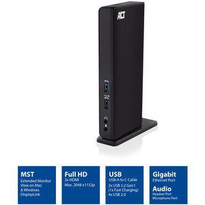 Act connectivity usb-c of usb-a dual monitor docking station (zwart)