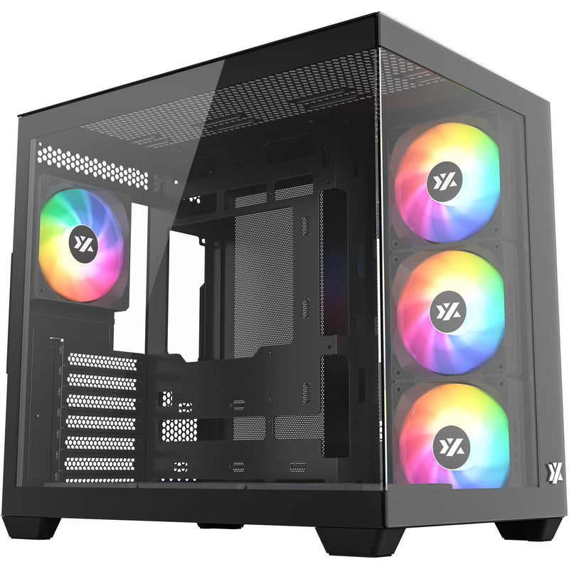 Afbeelding laden in galerijviewer, Xyz pc gear tesseract x midi tower behuizing (zwart | 2x usb-a | 1x usb-c | tempered glass)
