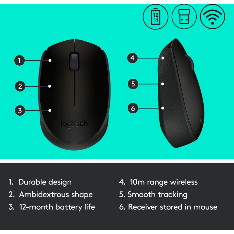 Afbeelding laden in galerijviewer, Logitech b170 muis (zwart, draadloos)
