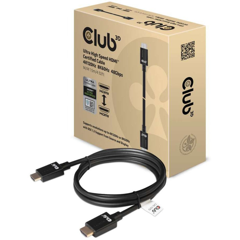 Afbeelding laden in galerijviewer, Club 3d gecertificeerde ultra high speed hdmi 2.1 kabel (zwart, 1,5 meter, 8k)
