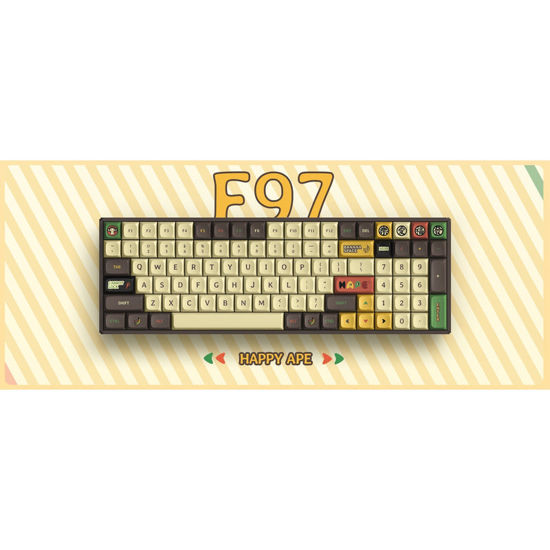 Afbeelding laden in galerijviewer, Iqunix f97 happy ape wireless mechanical keyboard (bruin, us lay-out (qwerty), ttc holy panda, 96%, rgb leds, hot-swappable, pbt, 2.4ghz | bluetooth 5.1 | usb-c)
