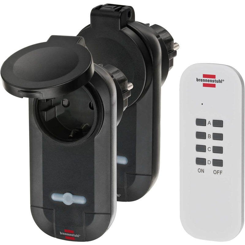 Afbeelding laden in galerijviewer, Brennenstuhl draadloze schakelaarset rc ce1 0201, 2 draadloze stopcontacten (buiten ip44, met handzender en hogere contactberscherming) zwart
