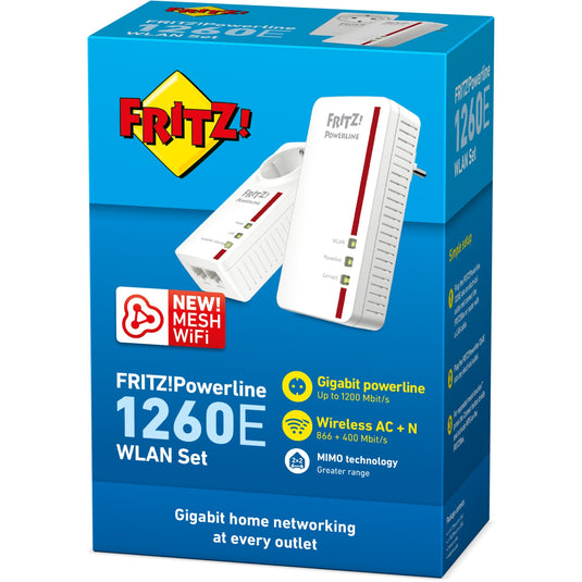 Fritz! powerline 1260e wlan set international powerline + wlan (wit, mesh wi-fi)
