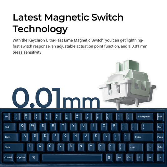 Keychron q16 he 8k magnetic switch keyboard (blauw, us lay-out (qwerty), ultra-fast lime, 65%, rgb, hot swap, 8k)