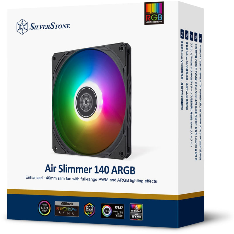 Afbeelding laden in galerijviewer, Silverstone air slimmer 140 argb case fan (zwart, 140 x 15 x 140 mm, pwm)
