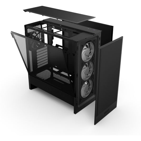 Nzxt h5 flow rgb v2 midi tower behuizing (zwart | 1x usb-a | 1x usb-c | rgb | tempered glass)