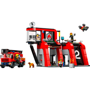 Lego city - brandweerkazerne en brandweerauto constructiespeelgoed (60414)