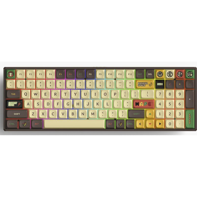 Afbeelding laden in galerijviewer, Iqunix f97 happy ape wireless mechanical keyboard (bruin, us lay-out (qwerty), ttc holy panda, 96%, rgb leds, hot-swappable, pbt, 2.4ghz | bluetooth 5.1 | usb-c)
