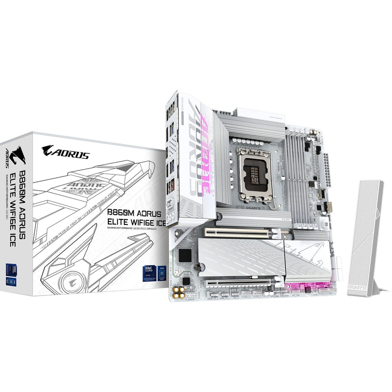 Afbeelding laden in galerijviewer, Gigabyte b860m aorus elite wifi6e ice socket 1851 moederbord (zilver wit, raid, 2.5gb-lan, wi-fi 7, bt, sound, µatx)
