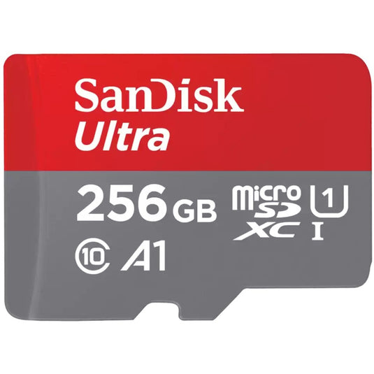 Sandisk ultra 256 gb microsdxc geheugenkaart (grijs rood, uhs-i u1, class 10, a1)