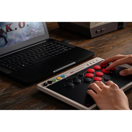 8bitdo arcade controller (grijs rood, 2.4 ghz bluetooth usb, nintendo switch 1 + 2, pc)