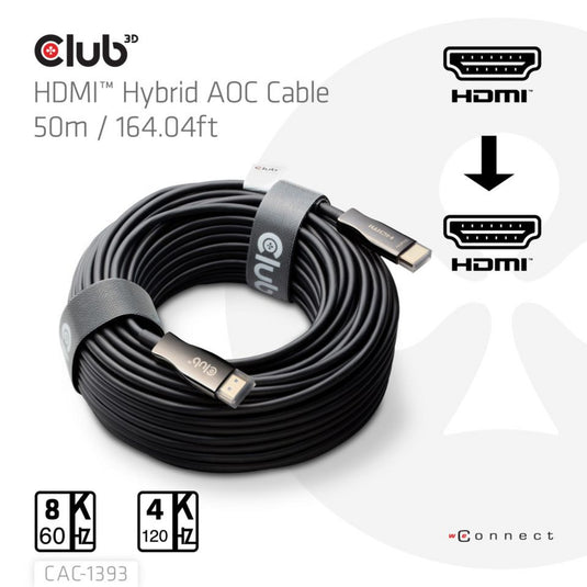Club 3d hdmi hybride aoc kabel (zwart, 50 meter)