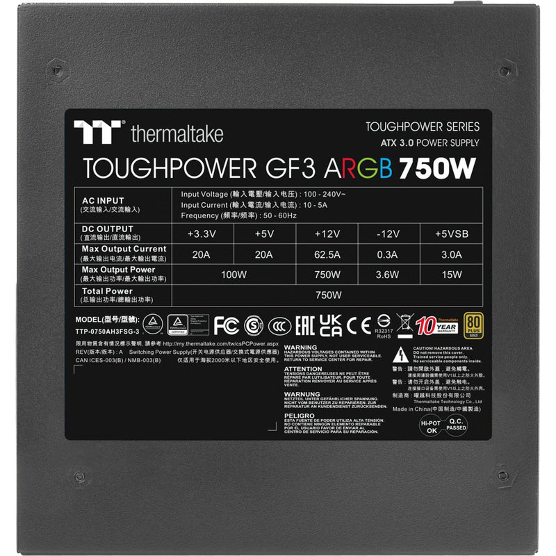 Afbeelding laden in galerijviewer, Thermaltake toughpower gf3 argb gen 5 eu modulaire 750 watt voeding (zwart, 4x pcie)
