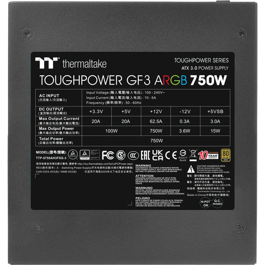 Thermaltake toughpower gf3 argb gen 5 eu modulaire 750 watt voeding (zwart, 4x pcie)