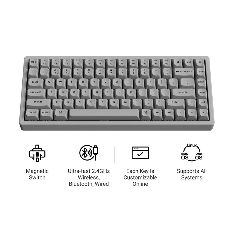Afbeelding laden in galerijviewer, Keychron k2 he-f1c concrete edition rgb mechanisch toetsenbord (zwart, us lay-out (qwerty), gateron double-rail magnetic nebula, 75%, rgb leds, osa double-shot pbt, hot swap, 2.4ghz | bluetooth 5.2 | usb-c)
