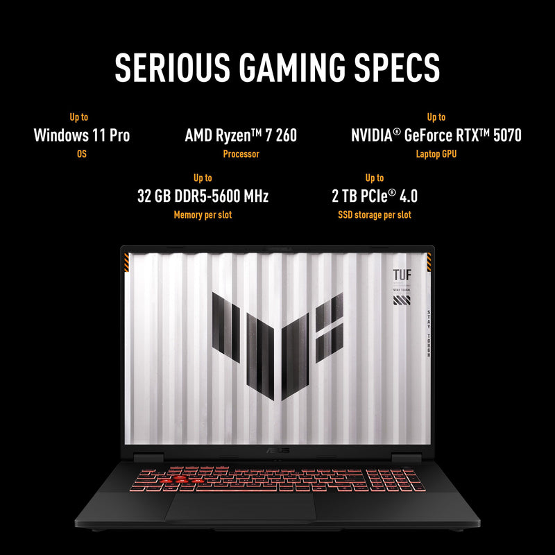 Afbeelding laden in galerijviewer, Asus tuf gaming a18 fa808um-s8112w 18 gaming laptop (zwart grijs | ryzen 7 260 | rtx 5060 | 16 gb | 1 tb ssd)

