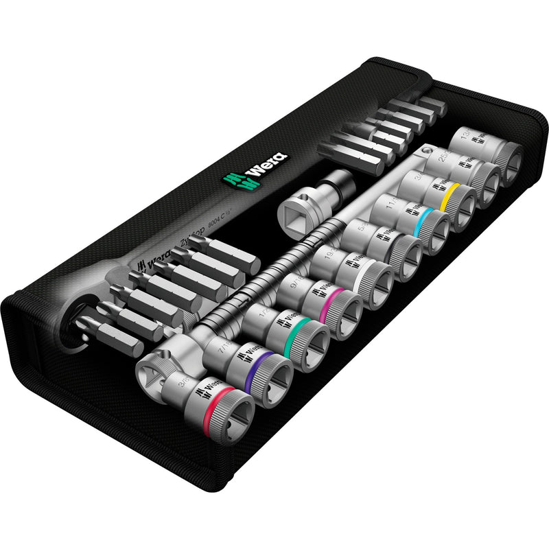 Afbeelding laden in galerijviewer, Wera 8100 sc 11 zyklop metalen ratelset gereedschapsset (zwart groen, 28-delig, volledig metalen omschakelbare ratel)
