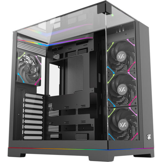 Xyz pc gear tesseract a-rgb midi tower behuizing (zwart | 2x usb-a | 1x usb-c | rgb | tempered glass)