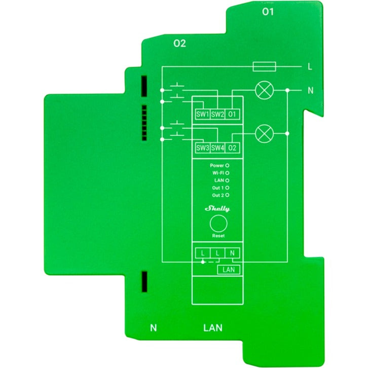 Afbeelding laden in galerijviewer, Shelly pro dimmer 2pm relais (groen, 2-kanaals, wifi, lan, bluetooth)
