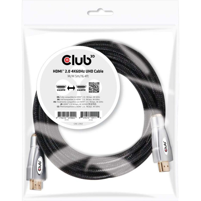 Afbeelding laden in galerijviewer, Club 3d hdmi 2.0 kabel (zwart zilver, 5 meter, 4k 60hz)
