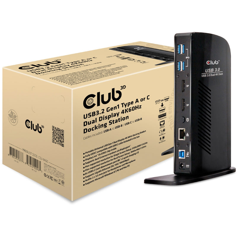 Afbeelding laden in galerijviewer, Club 3d usb 3.0 dual display 4k60hz docking station (zwart)
