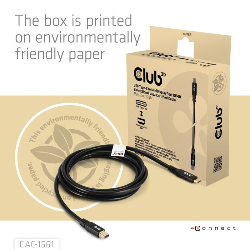 Afbeelding laden in galerijviewer, Club 3d usb-c naar minidisplayport dp40 bidirectioneel adapter (zwart, 2 meter, vesa-gecertificeerd)
