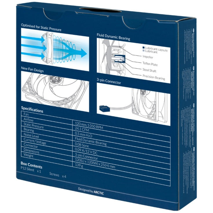 Afbeelding laden in galerijviewer, Arctic p12 silent case fan (zwart, 120 x 120 x 25 mm)
