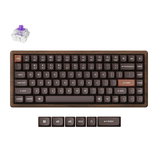 Keychron k2he all-wood special edition mechanisch toetsenbord (houtkleur, us lay-out (qwerty), gateron double-rail magnetic nebula, 75%, gateron double-rail magnetic, osa pbt double-shot, hot swap, bluetooth 5.2 | usb-c)