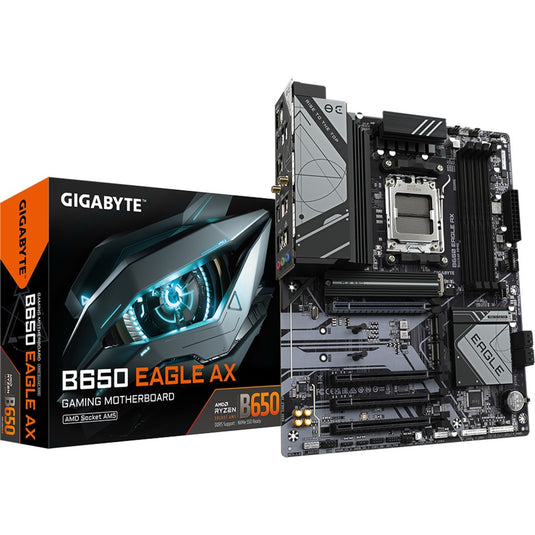 Gigabyte b650 eagle ax socket am5 moederbord (zwart grijs, raid, gb-lan, wi-fi 6e, bt, sound, atx)