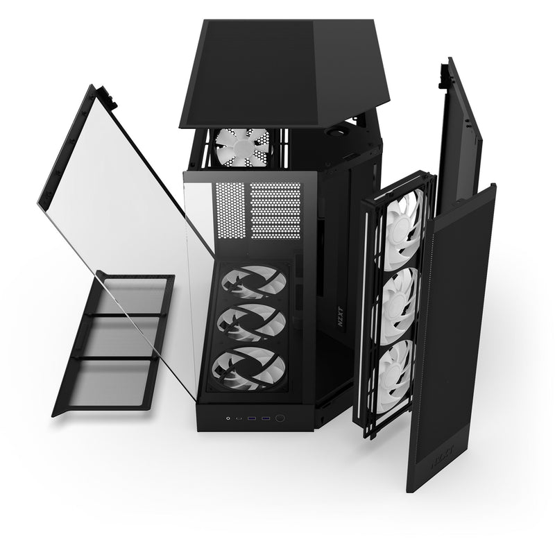 Afbeelding laden in galerijviewer, Nzxt h9 flow rgb+ midi tower behuizing (zwart (mat) | 2x usb-a | 1x usb-c | rgb | tempered glass)
