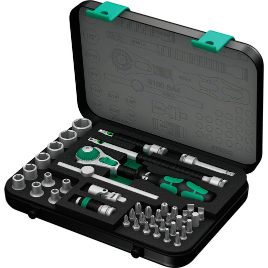 Wera 8100 sa 4 zyklop speed ratelset, 1 4 gereedschapsset (zwart groen, 41-delig, speedratel met draaibare kop)