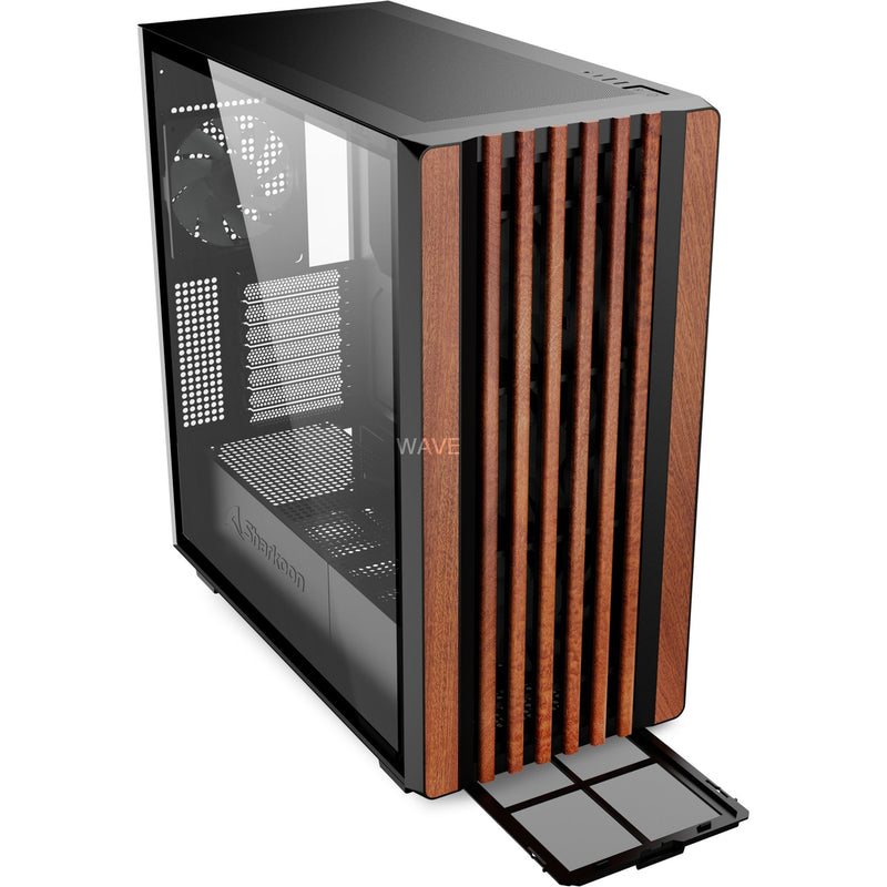 Afbeelding laden in galerijviewer, Sharkoon rebel c70g rgb midi tower behuizing (zwart houtkleur | 2x usb-a | 1x usb-c | rgb | tempered glass)
