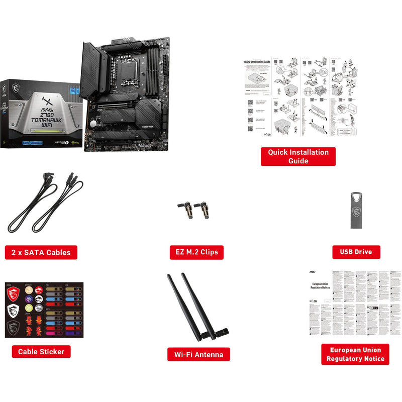 Afbeelding laden in galerijviewer, Msi mag z790 tomahawk wifi socket 1700 moederbord (zwart, raid, 2.5 gb-lan, wi-fi 6e, bt, sound, atx)
