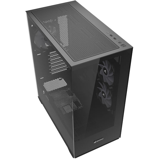 Sharkoon sk6 argb midi tower behuizing (zwart | 2x usb-a | rgb | tempered glass)