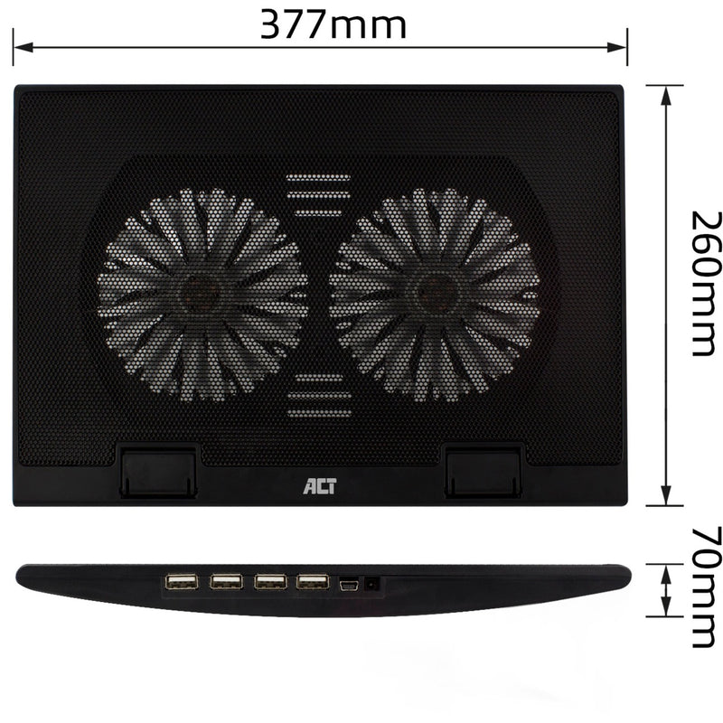 Afbeelding laden in galerijviewer, Act connectivity laptopstandaard, met ventilator, hoogte verstelbaar in 2 standen (zwart, 4-poorts usb 2.0 hub)
