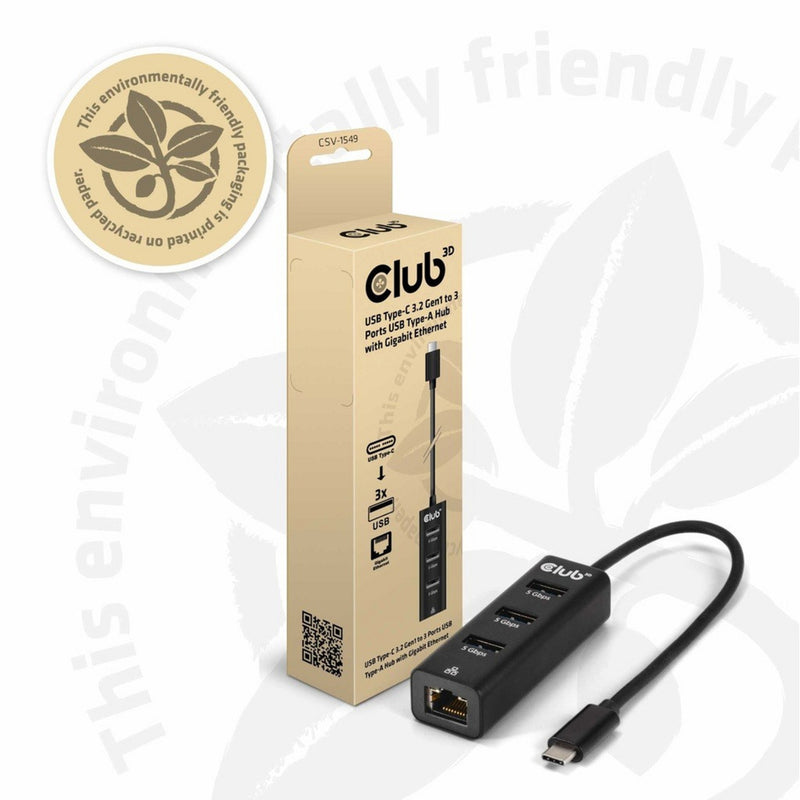 Afbeelding laden in galerijviewer, Club 3d usb‑c 3.2 gen 1 naar 3x usb‑a + ethernet dockingstation (zwart)
