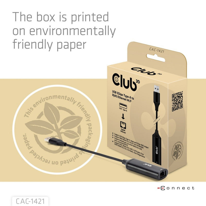 Afbeelding laden in galerijviewer, Club 3d usb-a naar rj45 ethernet 5gbps adapter (zwart)
