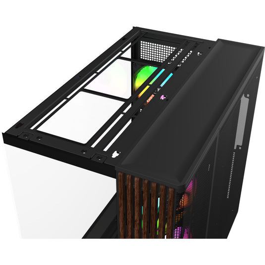 Thermaltake view 380 xl ws argb midi tower behuizing (zwart houtkleur | 2x usb-a | 1x usb-c | rgb | tempered glass)