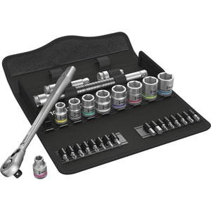 Wera 8100 sb 8 zyklop metal-ratelset, 29‑delig gereedschapsset (zwart zilver, omschakelpal, 3 8 -aandrijving, metrisch)