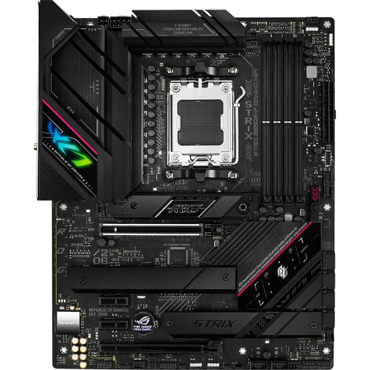 Asus rog strix b650e-f gaming wifi socket am5 moederbord (zwart, raid, 2.5 gb-lan, wi-fi 6e, bt 5.2, sound, atx)