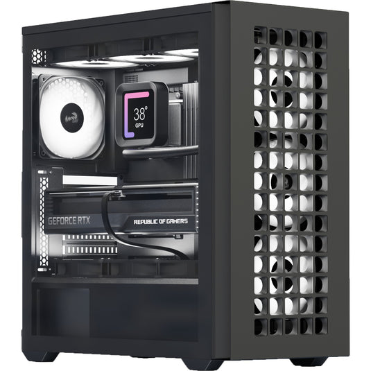 Aerocool b502a midi tower behuizing (zwart | 2x usb-a | 1x usb-c | rgb)
