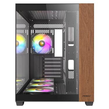 Antec cx800 wood argb midi tower behuizing (zwart houtkleur | 1x usb-a | 1x usb-c | tempered glass)