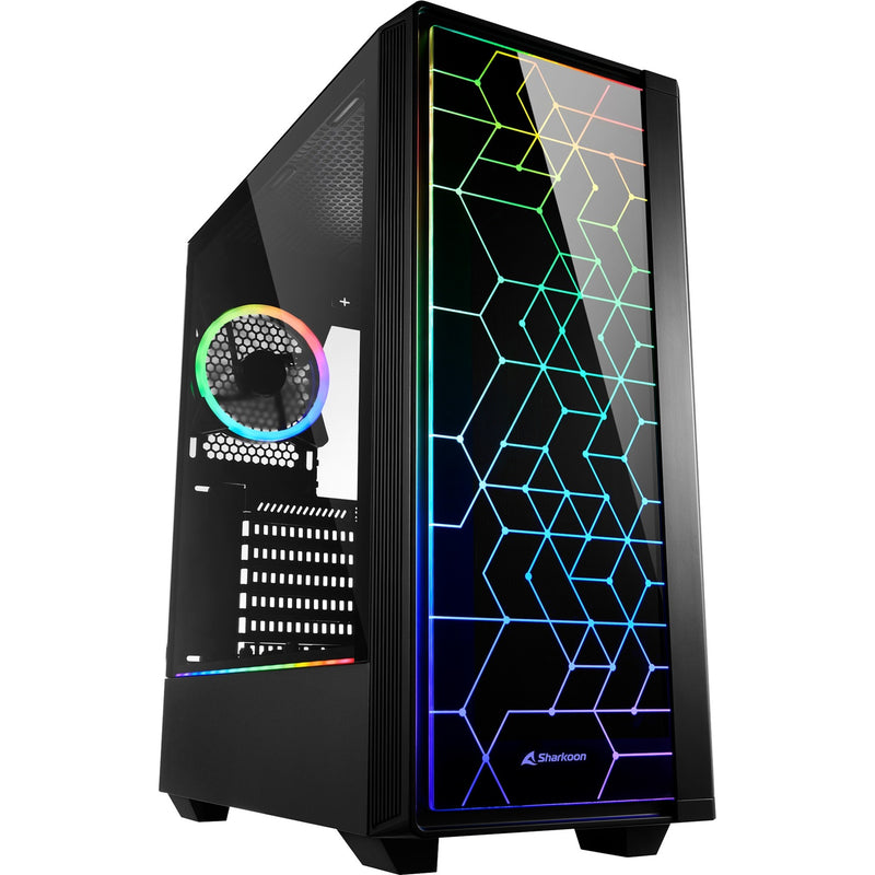 Afbeelding laden in galerijviewer, Sharkoon rgb lit 100 midi tower behuizing (zwart | 3x usb-a | rgb | window)
