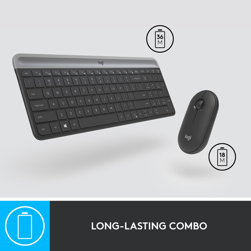 Afbeelding laden in galerijviewer, Logitech mk470 slim draadloze desktopset (zwart, us-international lay-out (qwerty), scissor switches, 100%, 1000 dpi)
