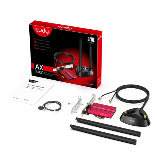 Cudy ax5400 wi-fi 6e bluetooth 5.3 pci-e wlan adapter (rood)