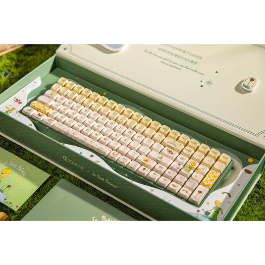Iqunix f97 floral date rgb mechanisch gaming toetsenbord (groen, us lay-out (qwerty), iqunix little prince, 96%, rgb leds, hot-swappable, pbt, 2.4ghz | bluetooth 5.1 | usb-c)