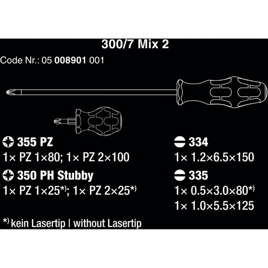 Wera 300 7 mix 2 schroevendraaierset (zwart groen, 7‑delig)