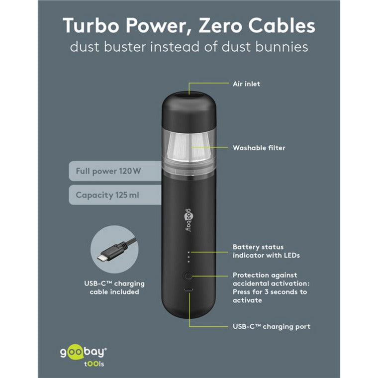 Afbeelding laden in galerijviewer, Goobay cordless mini vacuum cleaner superior handstofzuiger (zwart)
