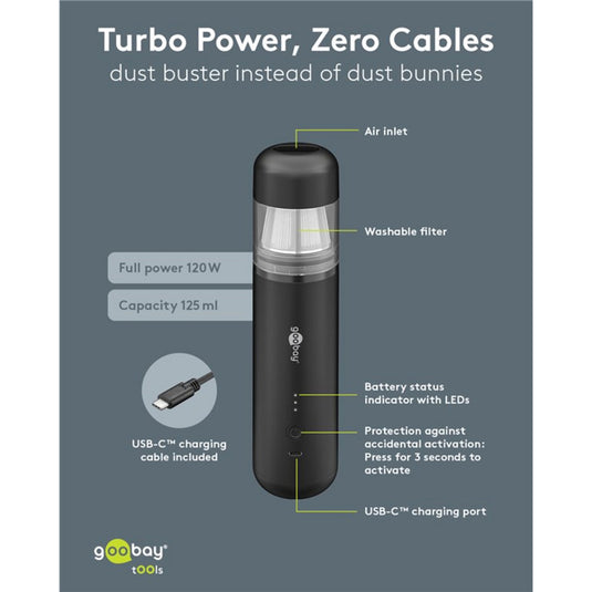 Goobay cordless mini vacuum cleaner superior handstofzuiger (zwart)