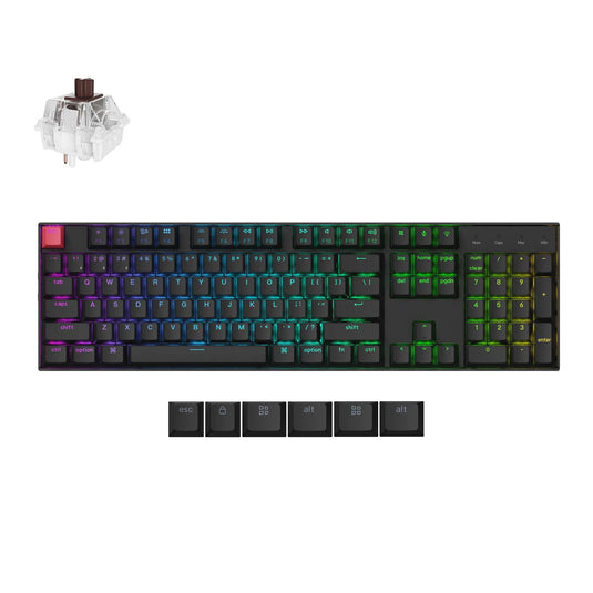 Keychron k10x-h3 rgb mechanisch toetsenbord (zwart, us lay-out (qwerty), super brown, 100%, rgb, cherry double-shot pbt keycaps, hot swap, bluetooth usb-c)